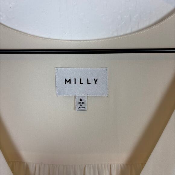 Milly Nicola Deep V-Neck Silk Tweed Long Sleeve Dress Career Size 6 - Picture 3 of 5